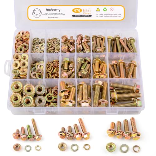 476pcs Class 8.8 Metric Flange Bolts Assortment Kit, M5, M6, M8, Metric Bolts and Nuts Assortment, Hex Bolt and Nut Washers Kit, Yellow Zinc Plated - size: M5, M6, M8-476pcs