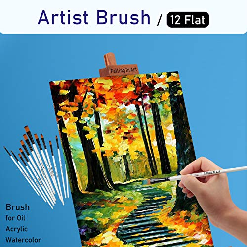 Falling in Art 12 PCS Professional Flat Paint Brushes Set - size: 12 Pcs Flat Nylon