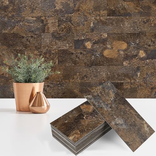 StyloVue 100 Pieces Peel and Stick Backsplash for Kitchen, 3" x 6" PVC Subway Tile 2026 Upgraded Rust Slate Backsplash Stick on Tile Elevate Kitchen, Bathroom, Fireplace,RV - color: Rust Slate