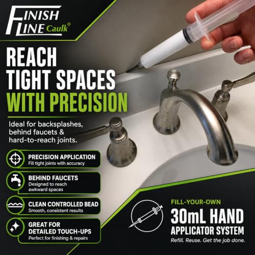 Precision Caulking Tool Kit – Syringe-Style Applicator with Small Replaceable Tips – Fine Detail Caulking, Small Cracks, Trim, and DIY Projects – Includes Filling System