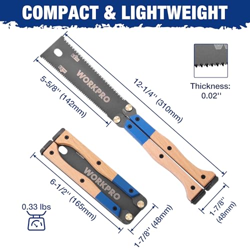 WORKPRO 6'' Folding Japanese Hand Saw, Double-Edged Pull Saw with 11&17 TPI - size: 6'' - Foldable
