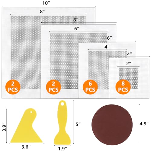 22 Pcs Drywall Repair Kit, 2/4/6/8 Inch Dry Wall Patch Kits, Self Adhesive Aluminum Mesh with Scraper and Sandpaper for Hole Repair