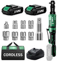 KIMO Extended Cordless Ratchet Wrench 1/2", 400RPM 40Ft-Lbs 4-Inch Long Neck Electric Ratchet Wrench Set w/Variable Speed, 7 Sockets & 1/4" Adapter, 12V Power Ratchet Wrenches with 2x2.0 Ah Batteries - color: Deep Dark Green