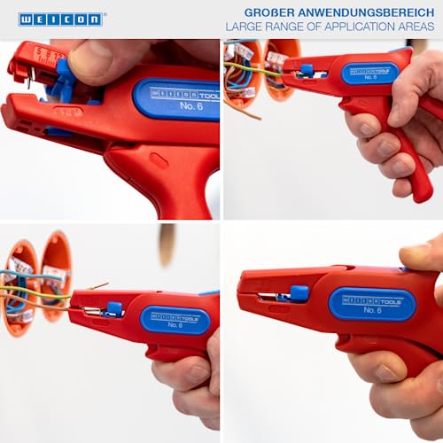 WEICON Wire Stripper No. 6 | for live working up to 1000 volts | Stripping tool for round cables | working range 0,2-6,0 mm² | VDE-Tested - size: One Size