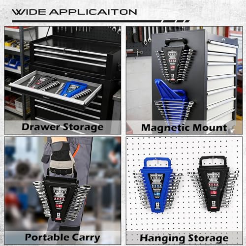 2-Piece Magnetic Wrench Organizer, 24-Slot Wrenches Holder Set with Lock Cover Metric 6–18mm & SAE 1/4-3/4", Wrench Rack Tool Trays with Carrying Handle for Wall Mount Toolbox Drawer Storage - style: 24-Slot Locking Cover / 2-Pack