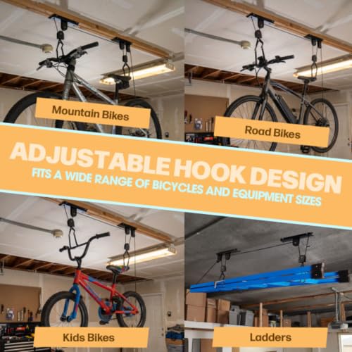 RAD Sportz Bicycle Hoist 2-Pack Quality Garage Storage Bike Lift with 100 lb Capacity Even Works as Ladder Lift Premium Quality - size: 2-Pack