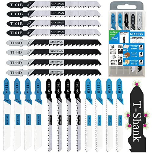 20PCS T Shank Jigsaw Blades for Wood Plastic Metal Cutting - style: GP-20