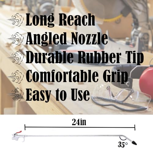 Air Compressor Blow Gun with 24" Extension Nozzle, 1/4" NPT Rubber and Metal Safey Tip Accessory Tool for Long Reach Cleaning, Dusting and Inflation