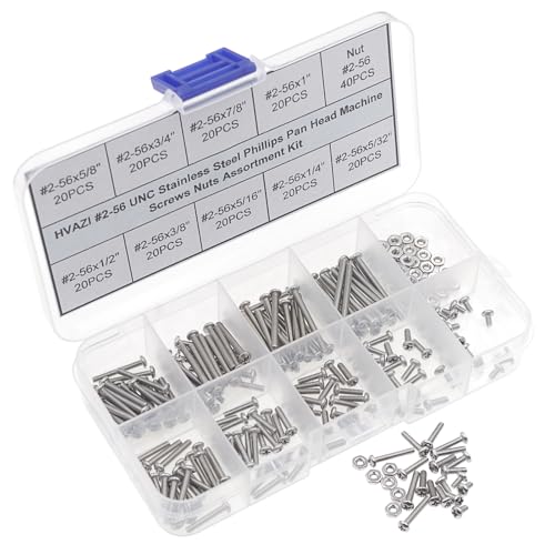 #2-56 UNC 304 Stainless Steel Phillips Pan Head Screw & Hex Nut Kit - size: #2-56UNC