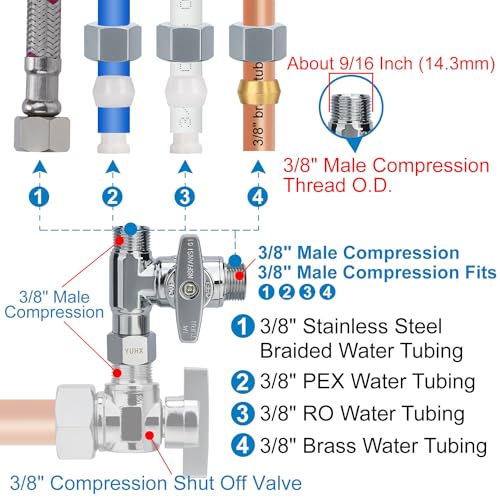 Brass Angle Stop Add-A-Tee Valve,3/8 x 3/8" x 3/8 Compression Water Splitter | T Adapter Connector for Sink Faucets, Glass Rinsers, Dishwashers, Washing Machines and 3/8" Water Supply Line - size: 3/8x3/8x 3/8 Compression Tee Valve