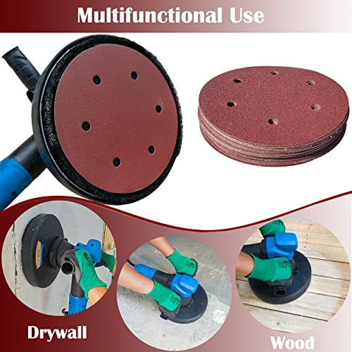 30 PCS 9 Inch 6 Hole Drywall Sanding Discs Set- 80 100 120 180 240 400 Grits, 9" Sandpaper Discs with Hook & Loop Backing, Fast Cutting Aluminum Oxide Abrasive for Drywall Power Sander, Wood Sander