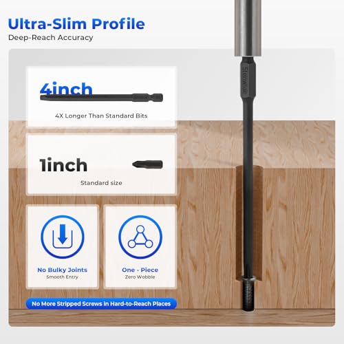 Impact Rated Screwdriver Bit Set, 4" Extended Long Magnetic Power Bits, Premium S2 Steel, Shock-Absorbing Design, 1/4" Hex Shank for Power Drill & Impact Driver (4 Inch Square) - size: 4 Inch Square