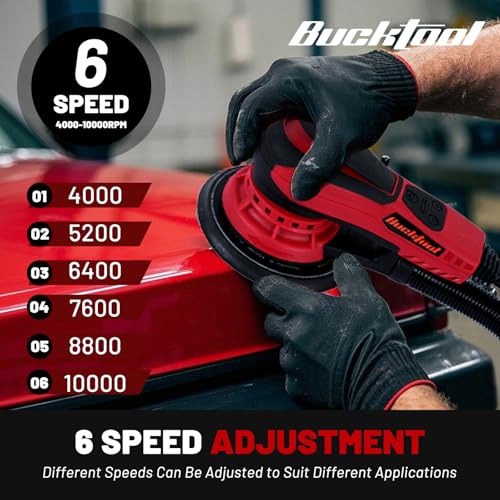 BUCKTOOL 6-Inch Variable Speed Random Orbital Sander, 3A Brushless Motor