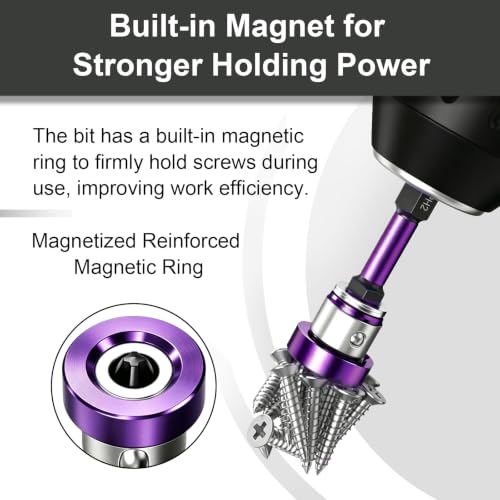 6pcs Drywall Screw Setter Set, 1/4" Hex Adjustable Depth Positioning Bits with Magnetic Bit Holder Extension Bar, Magnetic Positioning Screwdriver Bits, for Sheetrock and Plasterboard Screws (Purple) - color: Purple