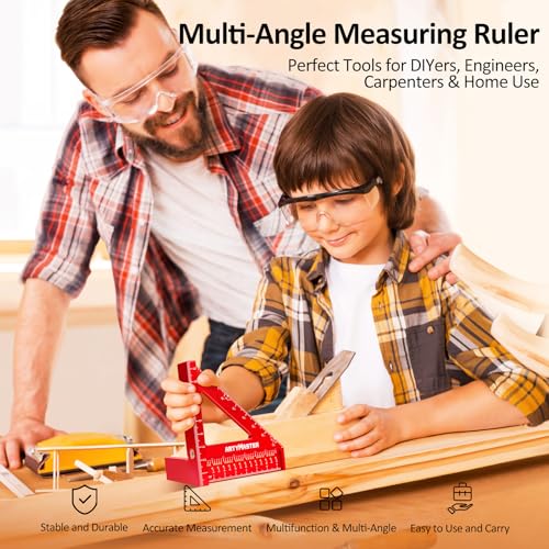 Mini 3D Multi-Angle Measuring Square Ruler, WT102C High Precision Hole Scribing Woodworking Tools, 0-90° Aluminum Alloy Carpenter Square Metric Wood Working Tools - color: 96mm Square, style: Metric