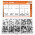 HELIFOUNER 250 Pieces #4-40 x 3/16" 1/4" 5/16" 3/8" 1/2" 5/8" 3/4" 1", Countersunk Head Socket Cap Screws Bolts Washers Nuts Kit, Coarse Thread, Fully Machine Threaded, 304 Stainless Steel - size: #4-40, style: Countersunk Head