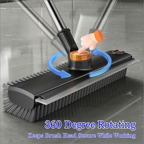 Floor Scrub Brush with Squeegee Long Handle 3 in 1 tub Brush 52'' 2026 Upgraded Multi-Functional Stiff Bristle Cleaning Scrub Brush Rotating Tile Brush for Cleaning Bathroom Patio, Pool, Garage - color: Black