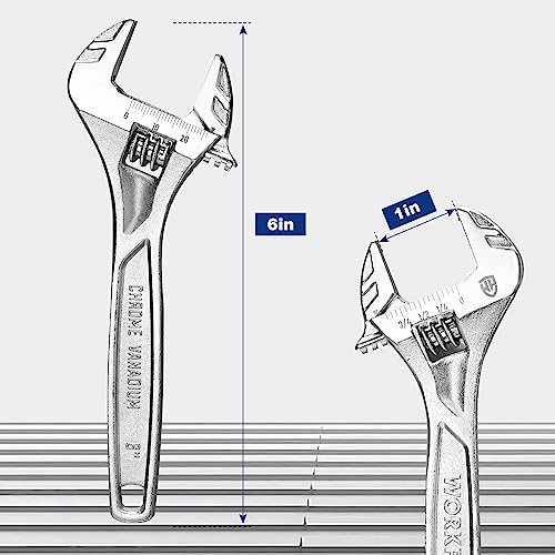 WORKPRO 6" Adjustable Wrench, Cr-V Steel, Chrome Plated Finish - color: Silver, size: 6 inch
