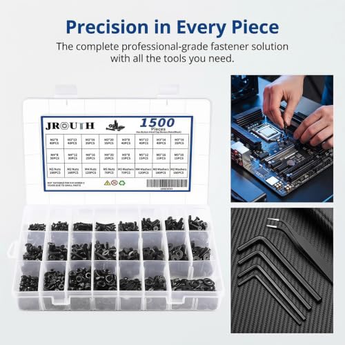 1500Pcs M2 M3 M4 M5 Hex Socket Flat Head Screws Assortment Kit - color: A Black Hex Flat Head Cap Bolts