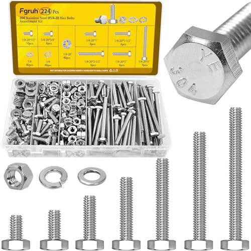 224PCS 1/4-20 Hex Bolts and Nuts Assortment Kit, 304 Stainless Steel - size: SS 1/4-20 224pcs