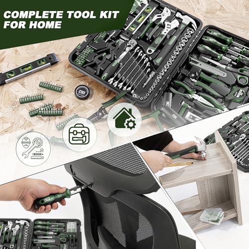 Prostormer 259-Piece Tool Kit, Household Essential Tool Set, Green - color: Green