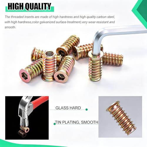 Twidec/50PCS 1/4"-20 Threaded Inserts for Wood Furniture Screw-in Nut Wood Inserts Bolt Assortment Kit with M6 Hex Wrench (1/4"-20 x25mm) N-059-1/4x25 - size: 1/4"-20 x 25mm (50 PCS)