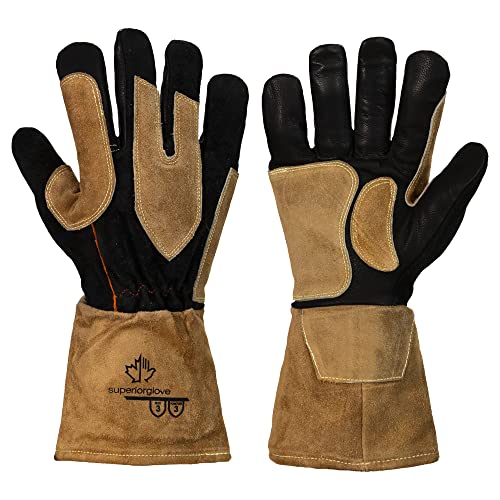 Superior Glove 505GP Endura Goatskin Leather MIG Welding Gloves Cut Resistant High Heat Puncture Resistance (1 Pair) Size Large - color: Brown/Black, size: Large (Pack of 1)