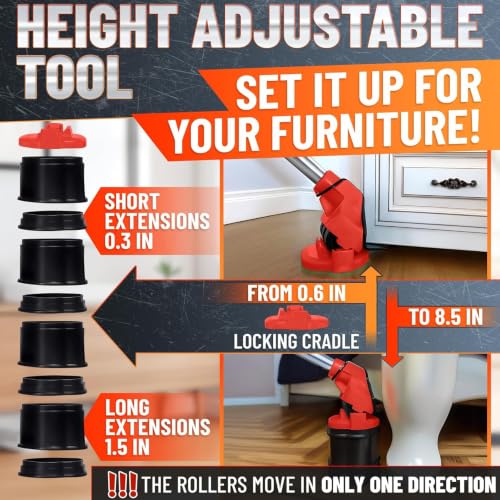 Furniture Lifter Tool with 4 Pcs Appliance Movers Sliders, 660 Lbs - color: Red