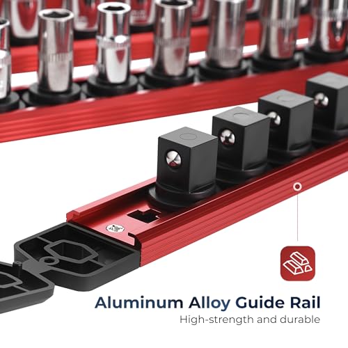 Reniteco Magnetic Socket Organizer Set, 3-Pack 1/4” Socket Rails - color: Red, size: 1/4-Inch Drive,3pc