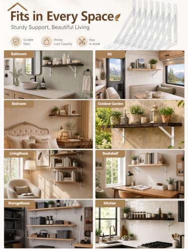 Shelf Brackets Heavy Duty, 6 Pack White 12 inch Floating Shelf Bracket, Max Load 100 lbs of Metal Triangle Decorative Shelf Support Brackets for Wall Mount - size: 12 inch 6pack