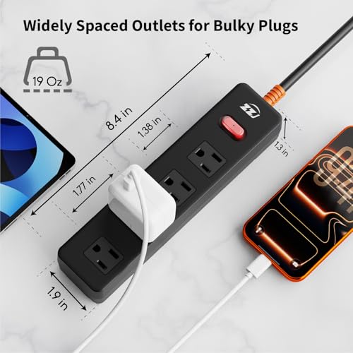 Outdoor Power Strip Weatherproof, 6FT Extension Cord with 4 Outlets - size: 6FT