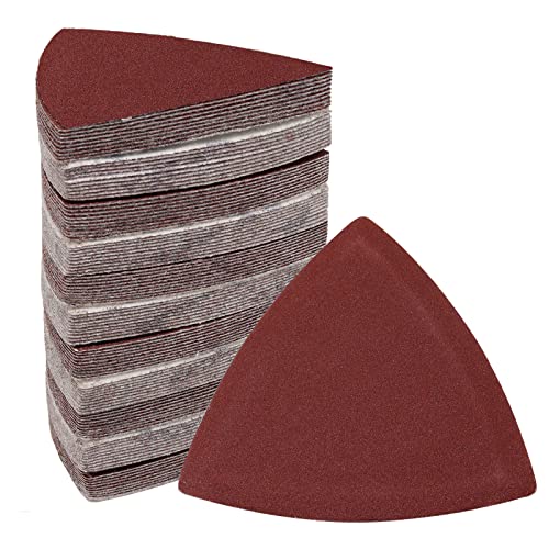 120 Pcs Triangle Sanding Pads, 240 Grits Detail Sander Sandpaper Hook and Loop Sanding Sheet,3-1/8"(80mm) Triangular Sandpaper for 3-1/8" Oscillating Multi Tool, No Holes - size: 240 Grit, style: No Hole