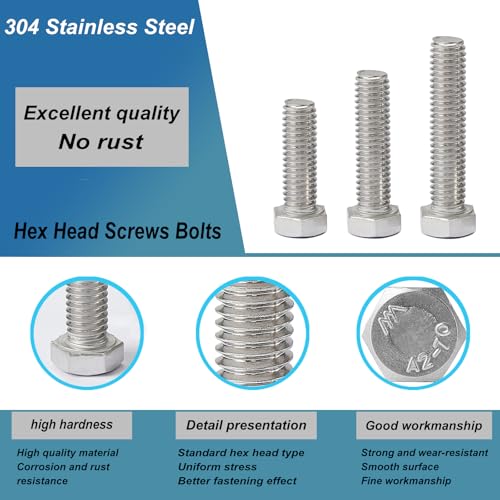 M8 x 40mm 45mm 50mm 55mm 60mm Hex Bolts, Hexagon Head Screws, 304 Stainless Steel(A2-70), Metric Fully Thread, Bright Finish, Assortment Kit 20PCS - size: M8x40-60mm(20PCS)