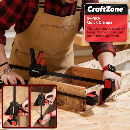 Bar Clamps Wood Clamps for Woodworking 24" One Hand Clamp/Spreader - 2-pack Quick Clamps E-Z Hold Bar Clamps Set F Clamp with 300 lbs Load Limit Medium Duty