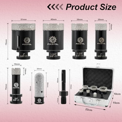 Diamond Core Drill Bit Set - FOCSTOL 7pcs (19/25/35/45/51mm+20mm Finger Bit+SDS Adapter) Diamond Hole Saw Kit for Porcelain Ceramic Tile Marble Granite - size: KIT4