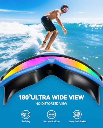 Aegend New Adult Wide View Swim Goggles, Anti-Fog/UV No Leak Swimming Goggles with Ear Plugs for Men & Women - color: Blue Bright Rose & Green Aqua