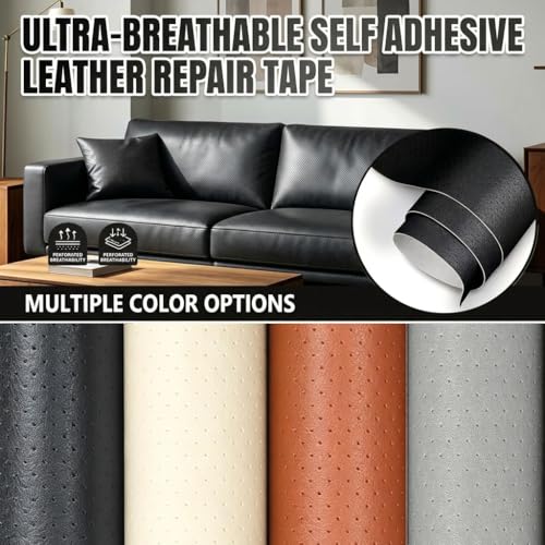 Qextce Perforated Leather Repair Patch Tape, Beige, 17x100 Inch - color: Beige, size: 17x100 inch