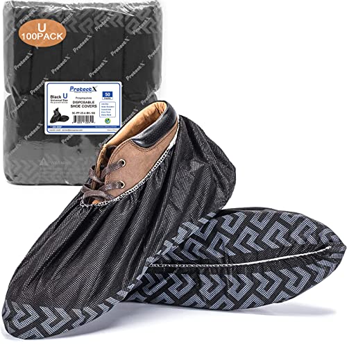 ProtectX Premium Disposable Large Shoe Covers, Slip Resistant, Durable Non-Woven Polypropylene Fabric for Booties, Fits Up to 10.5 US Men and 12 US Women Size, Black 100-pack (50 pairs) - size: Black PP Large 100PK