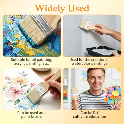 3Pcs Flat Paddle Paint Brush, Wide Paint Brushes for Decorating