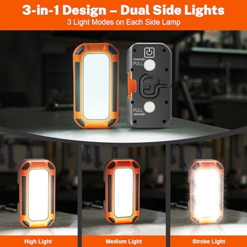 5000LM 50W Rechargeable Magnetic Work Light for Auto Repair, 2 Side Lights - color: Orange