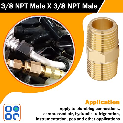 KOOTANS 3/8 NPT x 3/8 NPT Male Solid Brass Hex Nipples, 4PCS - size: 3/8 NPT x 3/8 NPT (O.D x O.D: 5/8'' x 5/8'')