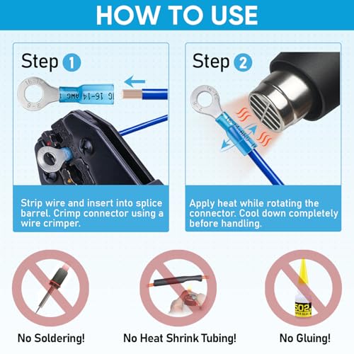 TICONN 160 Pcs Heat Shrink Wire Connectors, Marine Crimp Ring Terminal Kit - style: 160PCS Combo