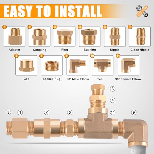 262PCS Brass Pipe Fittings Kit,1/8" 1/4" 3/8" 1/2" 3/4" NPT