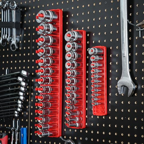 OEMTOOLS 22413 6-Pc SAE & Metric Socket Tray Set for Sizes 1/4", 3/8”, 1/2" - color: Red/Grey