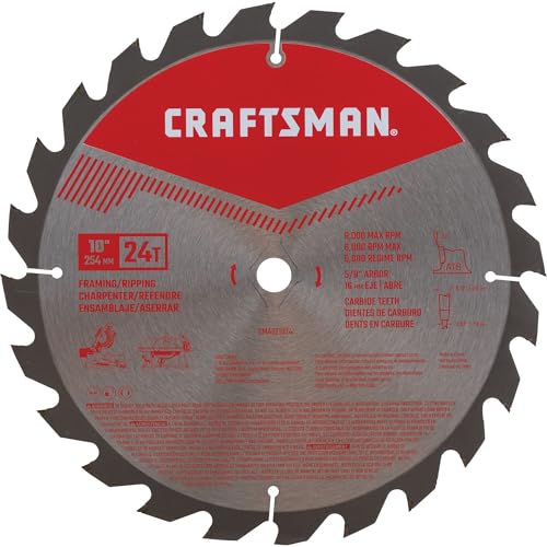 CRAFTSMAN 10 Inch 24T Framing/Ripping Carbide Miter/Table Saw Blade (CMAS21024) - size: STANDARD, style: 10IN 24T