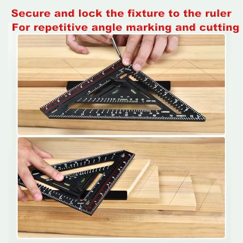 Foldable Carpenter Square 7 inch Angle T-Ruler Multi-Purpose Carpenter Tools, Rafter Square, Protractor, Ruler, Marking Gauge, Drill Gauge, Include Woodworking Pencil (Black-no jig) - color: Black-no jig