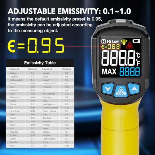 Infrared Thermometer Gun, -58°F~1472°F Non-Contact Surface Thermometer - color: Yellow (-58°F~1472°F)