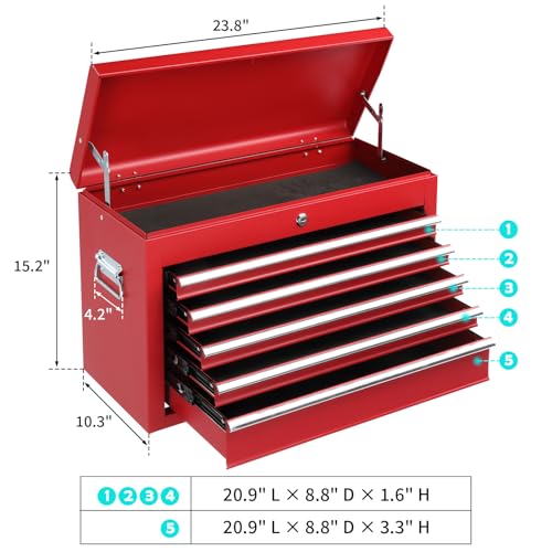 Winado 24" Metal Portable Tool Box with 5 Drawers, Lockable, Red - color: Red