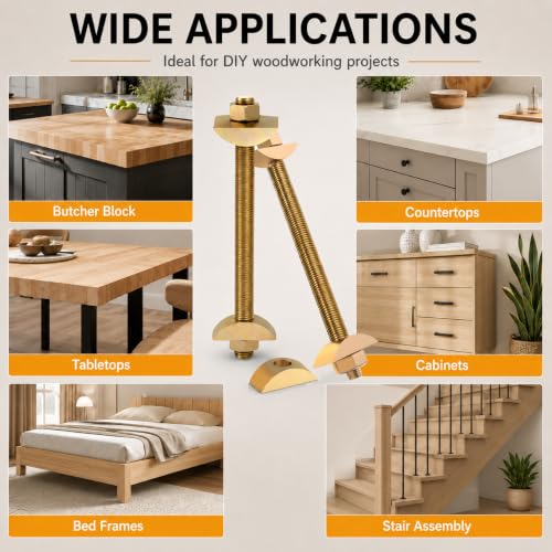 12 Sets M8 x 100mm Countertop Connector Bolts, Furniture Fastening Connectors with Half Moon Washers & Nuts, Draw Bolt Joint Connector for Butcher Block, Bed Frame, Cabinet