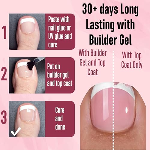 NOVO OVO Fake Toe Nail Tips Press on, French Tip Soft Gel Toenail Extension, BABY PINK Square Round Pre-applied Tip Primer & Base Coat, Full Cover Matte False Nails for DIY x 15 Sizes 360Pcs - color: Square Round French Tip Light Pink